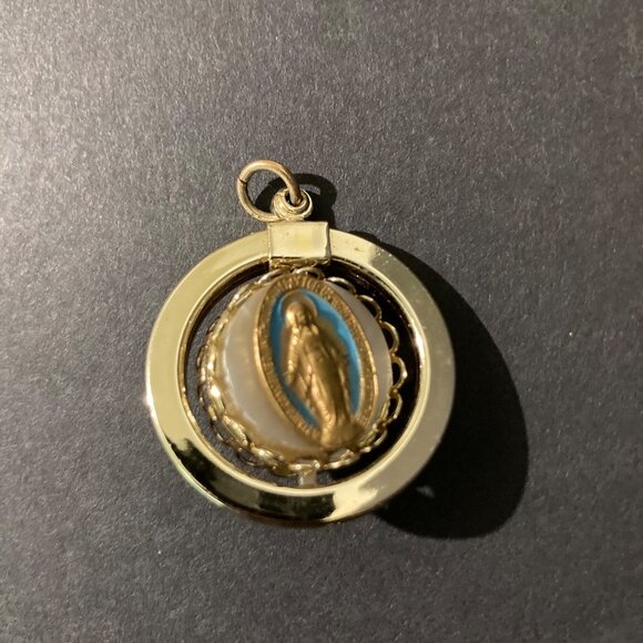 Double Sided Swivel Virgin Mary And Rose Gold-Tone Pendant - Picture 4 of 5